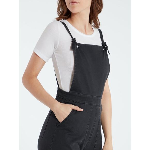 Loup Knot Black Washed Twill Cropped Overalls Adjustable Strap Jumpsuit Small - Picture 4 of 13